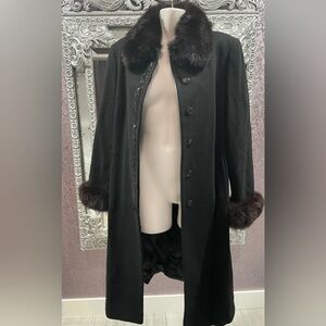 Marvin Richards Vintage Black Fur-Trimmed & Wool Beaded Coat